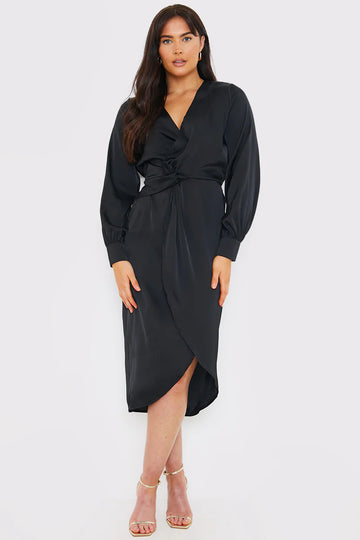 Satin Twist Waist Midi Dress